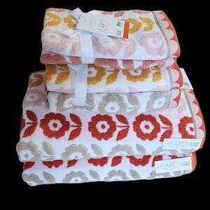 Caro Home 6pc Floral Cotton Towel Set Autumnal Colors 2 Bath 2‎ Hand 2 Tip NEW